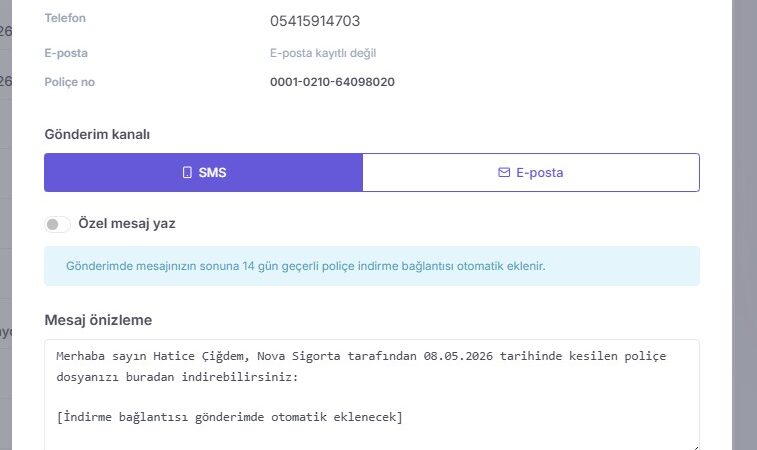 policeyi musteriye gonder